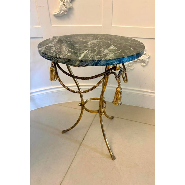 Antique Italian Gilt Metal and Verde Marble Tassel Side Tables, 1920, Set of 2 For Sale - Image 10 of 14