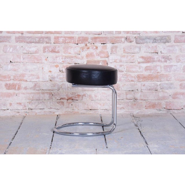 1950s Bauhaus Stool in Chrome-Plated Steel and Leather, 1950s For Sale - Image 5 of 11