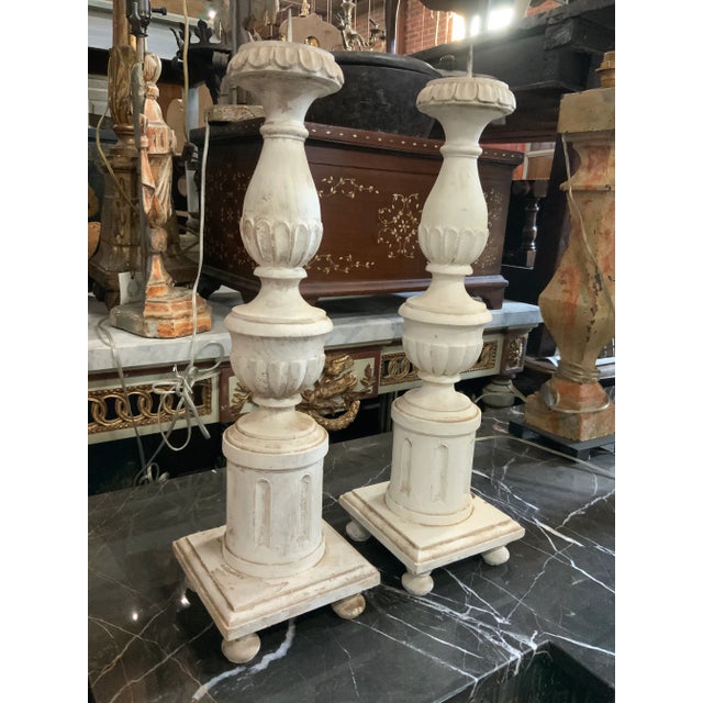 Wood Pair of Late 20th Century Tall White Altar Candle Sticks From England For Sale - Image 7 of 12