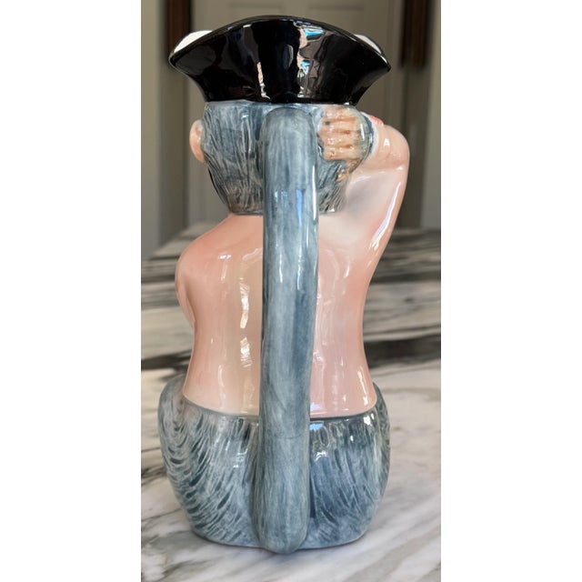 English Majolica Style Singerie Motif Pitcher / Vase For Sale - Image 3 of 14