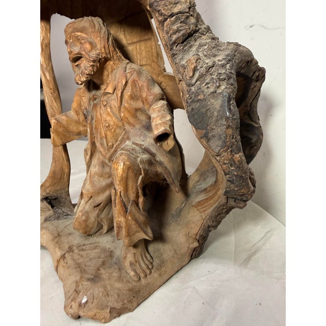 Antique Hand Carved German Tree Trunk Figural Folk Art Sculpture Statue Carving For Sale - Image 9 of 14