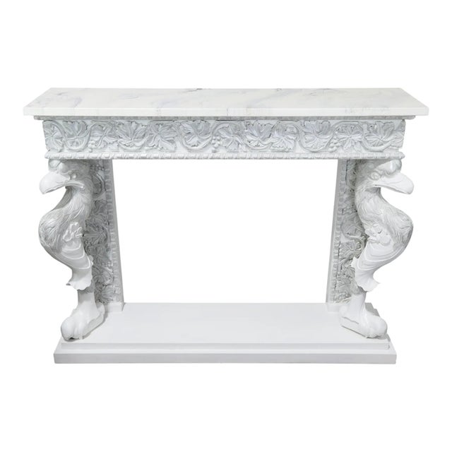 White 1980s Hollywood Regency Style Carved Wooden Mantel/Entrance Table (Silver-Plated Finish) For Sale - Image 8 of 16