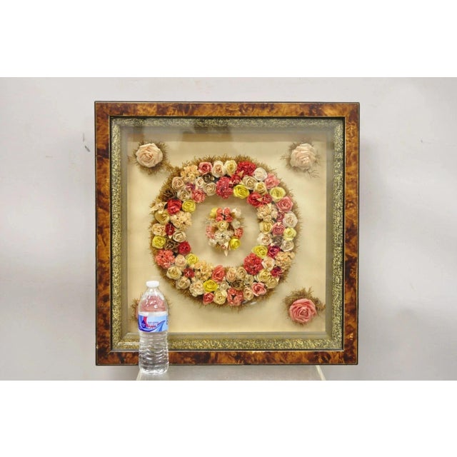 Antique Victorian Paper Mache Flower Mourning Wreath Shadow Box Frame Oddity For Sale - Image 10 of 12