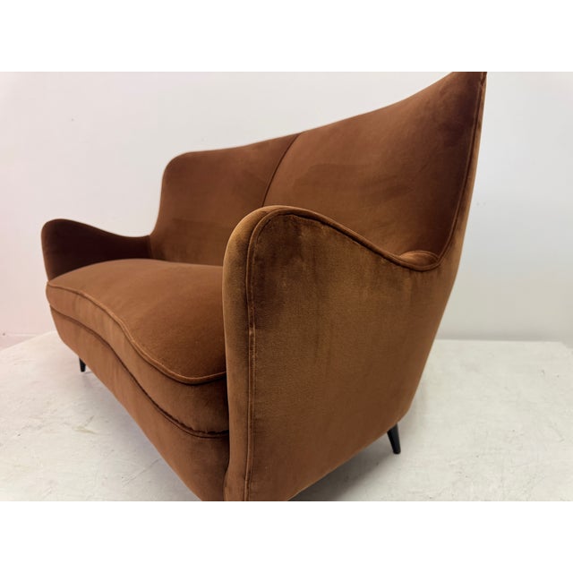 Italian Curved Sofa in Cotton Velvet, 1950s For Sale - Image 10 of 12