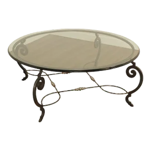 Tuscan Style 60-Inch Round Glass Top Wrought Iron Coffee Table
