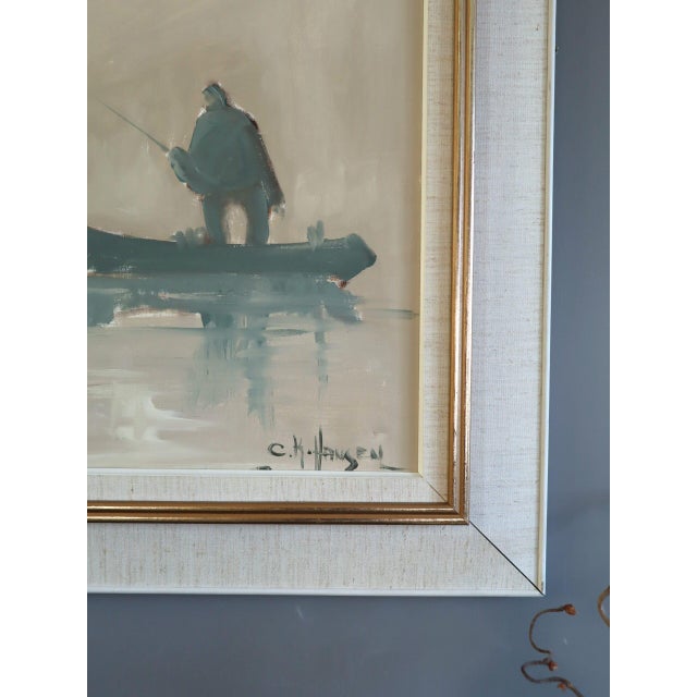 Textile Mid-Century Modern 'Moments Between Casts' Original Swedish Figurative Seascape Oil Painting, Framed For Sale - Image 7 of 10