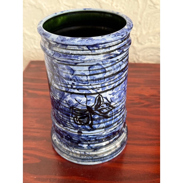 Aldo Londi Studio Pottery Blue Glazed Utensil Holder, Signed For Sale - Image 4 of 8