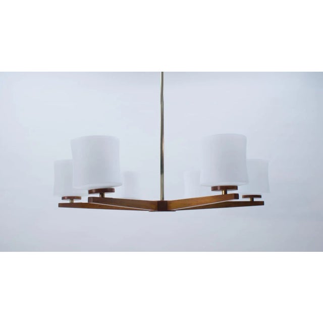 Danish Teak and Opaline Glass Ceiling Lamp, 1960s For Sale - Image 9 of 13