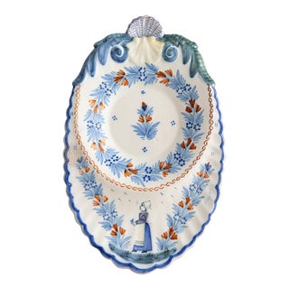 Antique French Quimper Scalloped Wall Platter For Sale
