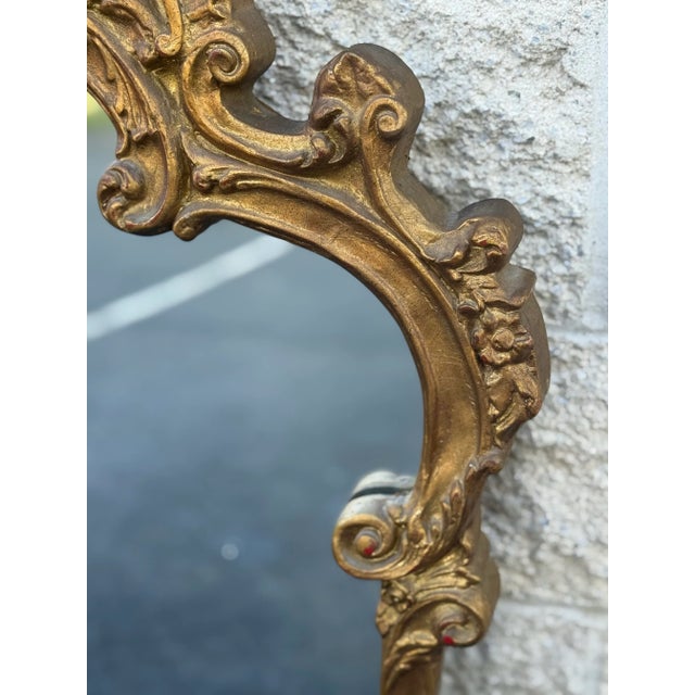 Vintage Gilded French Baroque Carved Wall Mirror For Sale - Image 4 of 10