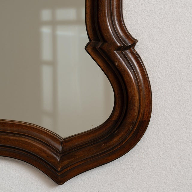 20th Century France Rich Walnut Brown Carved Wood Scalloped Mirror For Sale In Greensboro - Image 6 of 7