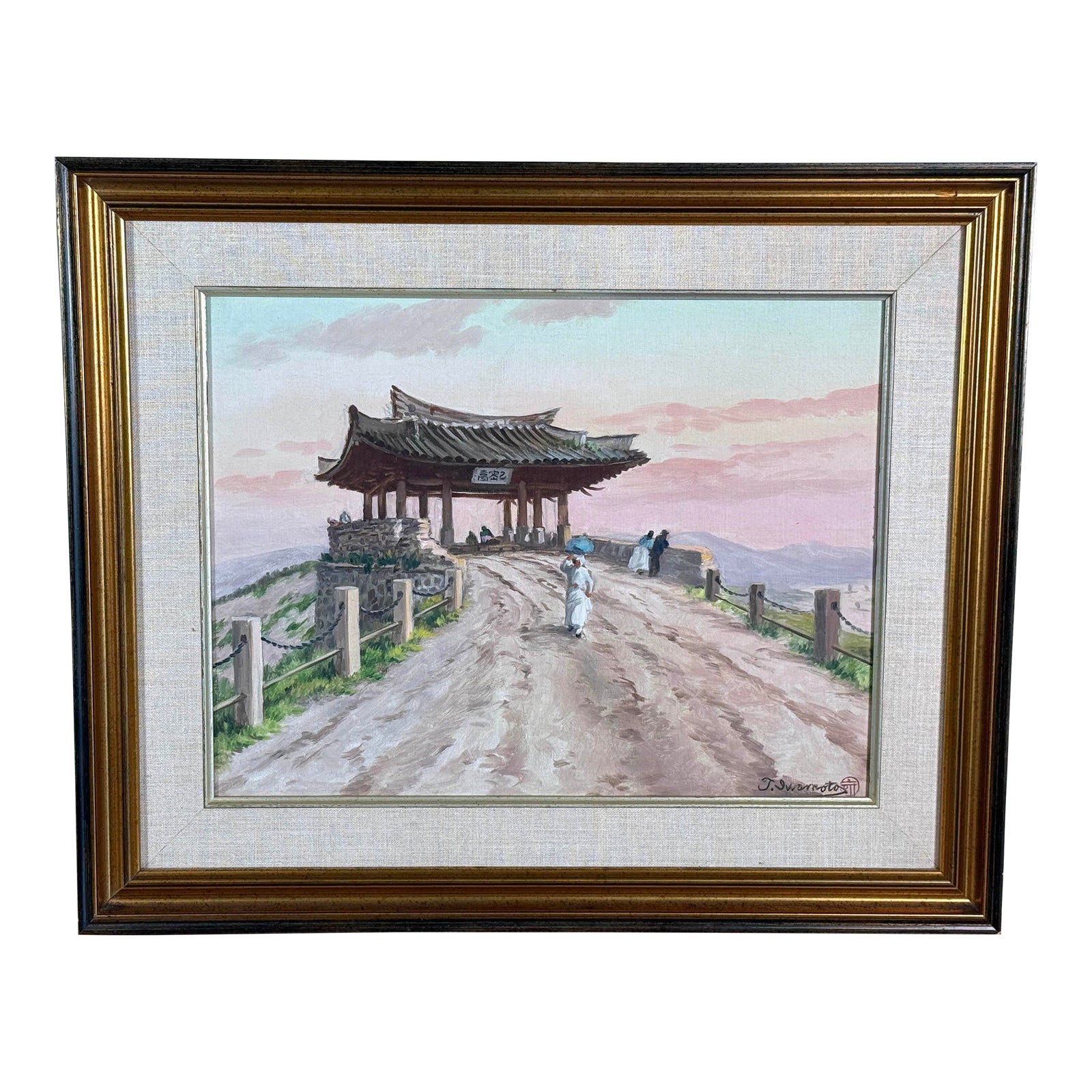 20th Century Oil on Canvas Japanese Temple / Shrine Painting by T. Iwamoto