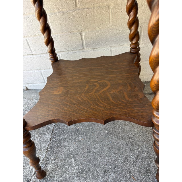 Antique Victorian or Jacobean Revival Barley Twist Side Table With Lower Shelf For Sale - Image 4 of 6
