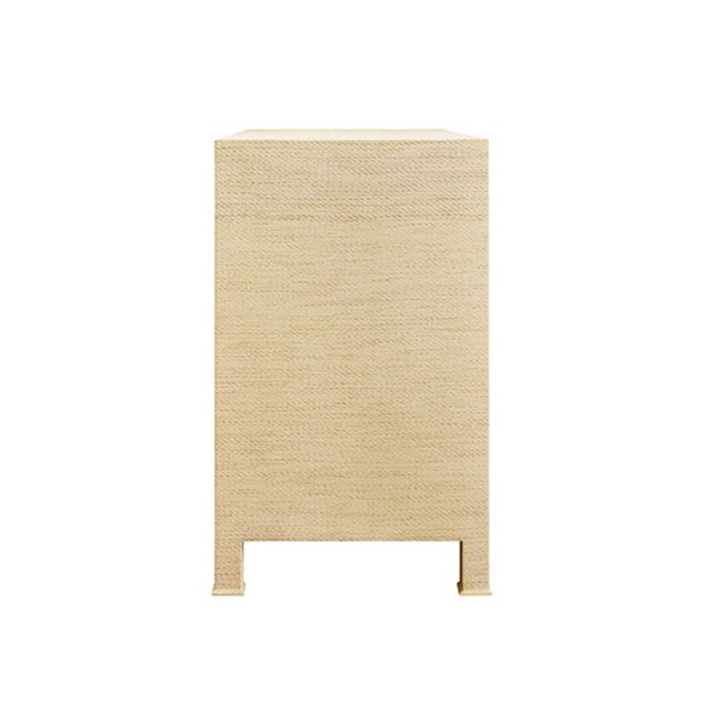 2020s Matthew Izzo Home Getty Natural Grass Cloth Three Drawer Chest With Antique Brass Circle Drawer Pulls For Sale - Image 5 of 7