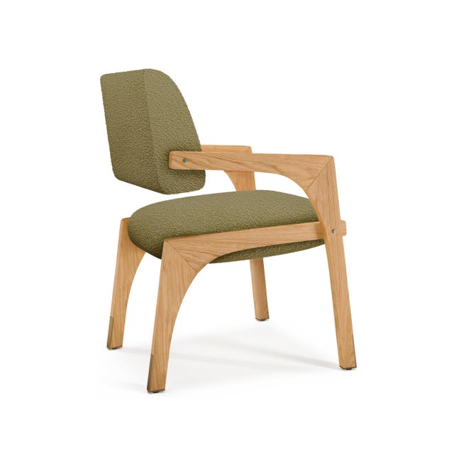 Contemporary Arches Dining Chair in Light Olive Green Bouclé and Oak from Insidherland For Sale - Image 3 of 4