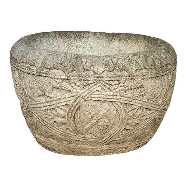 Antique Marble Planter Italian Relief Carved Istrian Marble For Sale