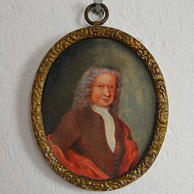 High-quality miniature of a male portrait in the Louis XV style by an anonymous master. This elegant, oval-shaped...