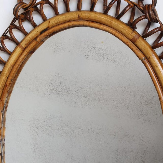 Vintage Italian Rattan Wall Mirror with Hanging Chain, 1960s For Sale - Image 3 of 14
