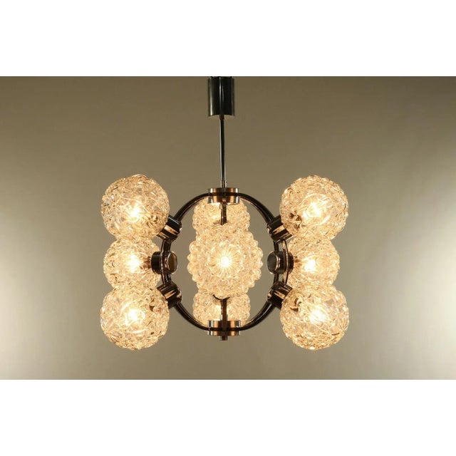Mid-Century Atomic Space Age Chandelier in Glass & Chrome, 1960s or 1970s For Sale - Image 6 of 12