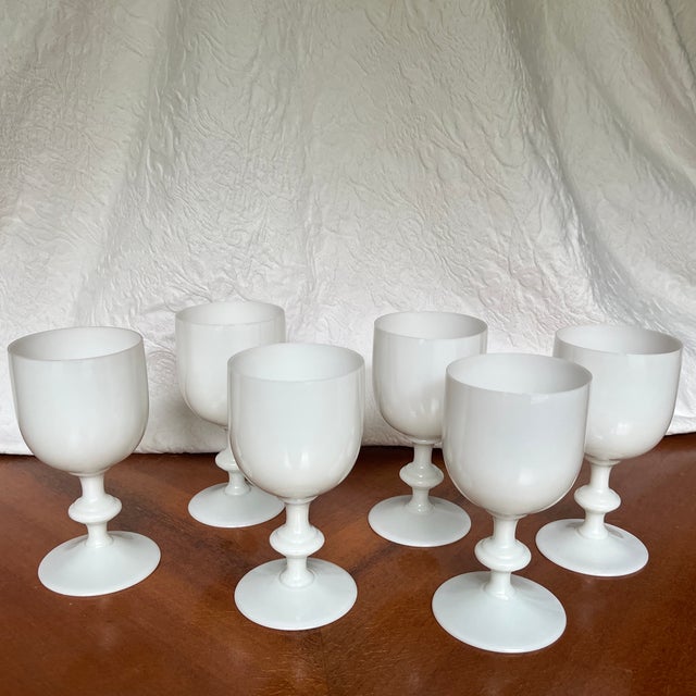 Portieux Vallerysthal Vintage French Portiex Vallerysthal White Opaline Goblets- Set of Six For Sale - Image 4 of 11