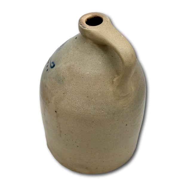 Unusual Antique American Blue Flower Decorated 2 Gallon Jug With Otsego New York Stoneware Merchants Name & Info Circa 1870s For Sale - Image 13 of 18