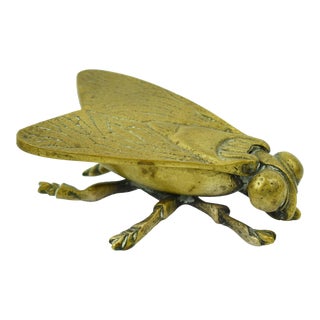 Mid 20th Century Solid Brass Fly Bug Ashtray With Match Stricker For Sale