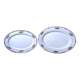 1940s Noritake Sheridan Oval Serving Platters – Set of 2 – Floral Gold Trim For Sale
