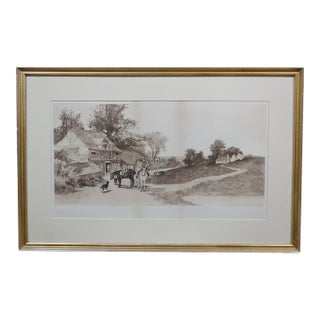 Antique Ernest C Rost Wayside Inn Horse Cottage Country Road Etching 27" For Sale