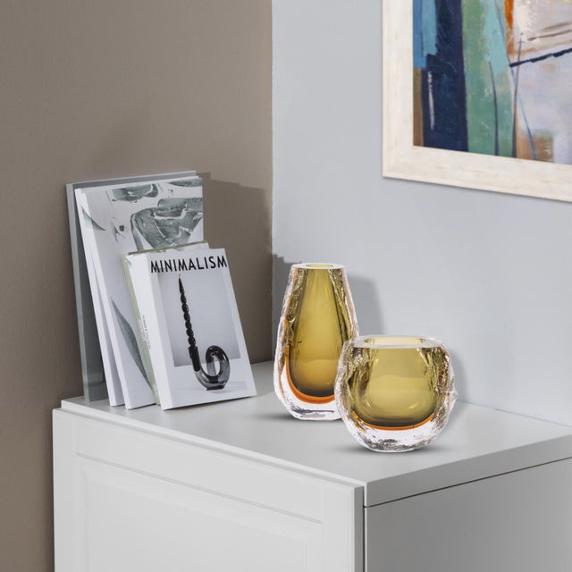 Dusty Olive Crystalized Glass Vase- Tall For Sale - Image 11 of 11