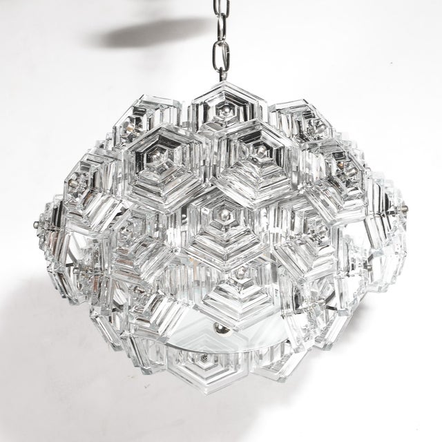 Mid-Century Hexagonal Prism & Frosted Glass Diffuser Chandelier by Veb Ebersbach For Sale - Image 14 of 18