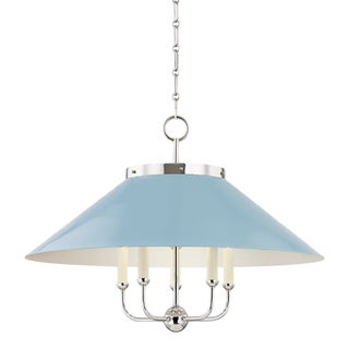 Hudson Valley Lighting Mark D. Sikes Clivedon 5-Light Chandelier, Polished Nickel/Blue Bird For Sale