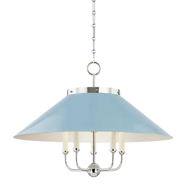 Hudson Valley Lighting Mark D. Sikes Clivedon 5-Light Chandelier, Polished Nickel/Blue Bird For Sale