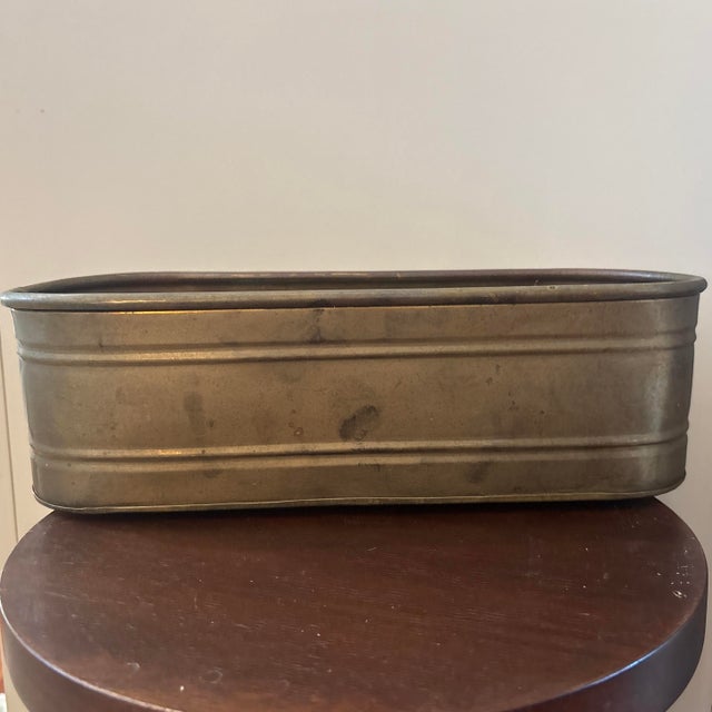 1980s Antique Oval Brass Trough Planter or Jardinière With Original Patina For Sale - Image 5 of 7