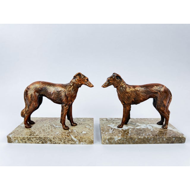 Metal French Art Deco Barzoi Dog Bookends, Circa 1930 For Sale - Image 7 of 12