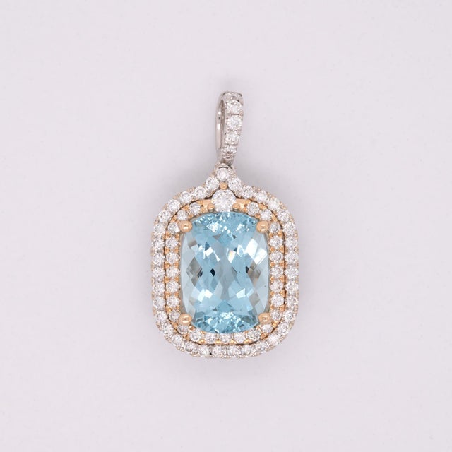 2020s 4.9Ct Santa Maria Aquamarine Pendant With Natural Diamond Accents: 14k Gold For Sale - Image 5 of 8