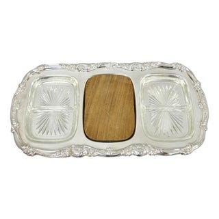 Mid 20th century Newport Gorham Yb157 Silver Plated 3 Section Cheese Cracker Serving Platter Tray For Sale