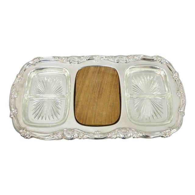 Mid 20th century Newport Gorham Yb157 Silver Plated 3 Section Cheese Cracker Serving Platter Tray For Sale