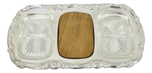 Mid 20th century Newport Gorham Yb157 Silver Plated 3 Section Cheese Cracker Serving Platter Tray
