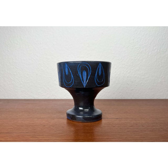 Mid-Century Modern Germany Blue Ceramic Candle Holder from Gebr. H.u.G. Claussen, 1960s, in Very Good conditions. Designed...
