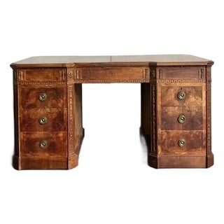 Vintage Regency Burl Wood Fretwork Desk For Sale