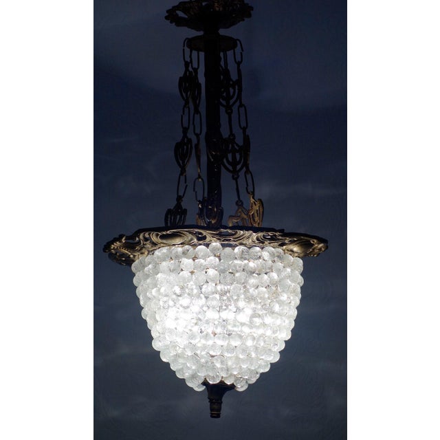 Antique French Brass Glass Grape Shade Chandelier, 1930s For Sale - Image 6 of 11