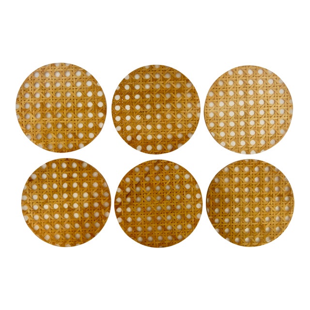 Italian Lucite & Caning Coasters/ Set of 6 For Sale