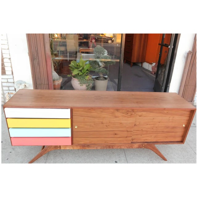 Beautiful hand made antenna base walnut credenza. The credenza is made right here in beautiful Los Angeles, and refinish...
