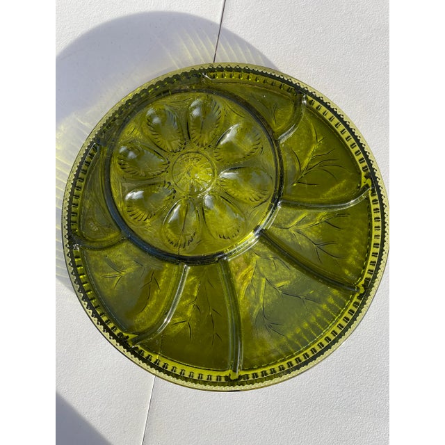 Vintage Mid Century Modern Green Glass Deviled Egg Platter For Sale - Image 10 of 12