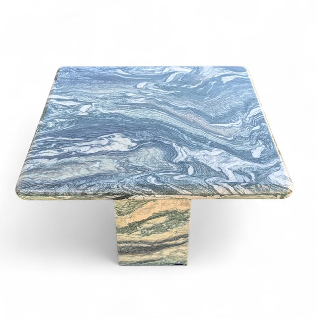 1980s Postmodern Green Figured Marble Pedestal Side Tables, Pair For Sale - Image 13 of 18