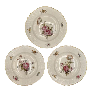 Set of 9 Trellborg by Royal Copenhagen Denmark Porcelain Flower Salad Plates |Appetizer|Dessert Dishes, Floral Motifs of Roses & Pansies