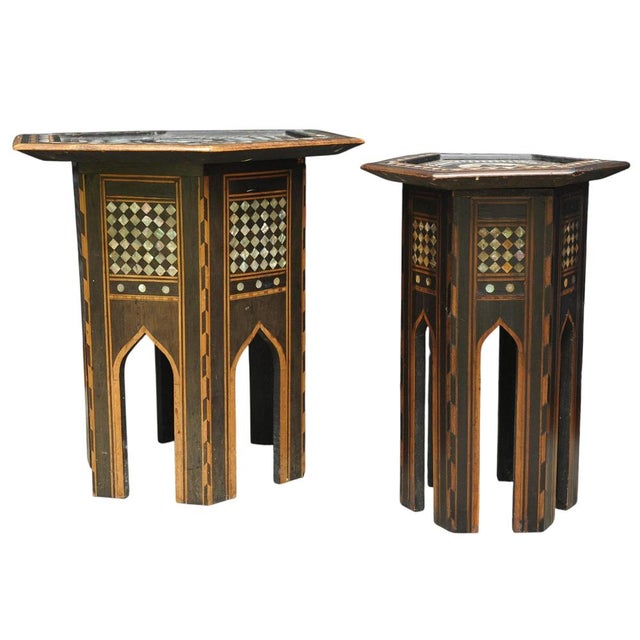 Wood 19th Century Moroccan Hexagonal Pedestal Table, 1890s, Set of 2 For Sale - Image 7 of 8