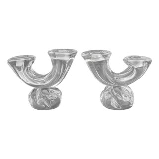 Daum Two-Branch Glass Candlesticks, Pair For Sale