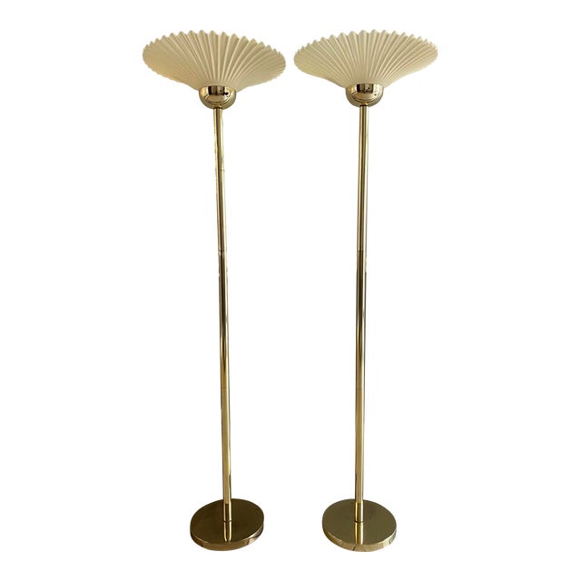 Vintage 1980s Art Deco Brass and Acrylic Flower Petal Floor Lamps a
