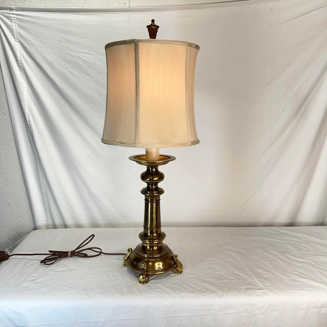 English Stiffel Antique Brass Candlestick Lamp For Sale - Image 3 of 10